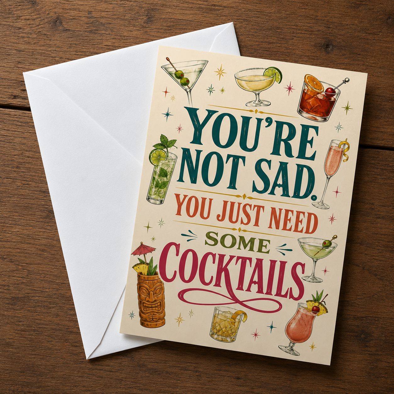 You're Not Sad, You Just Need Some Cocktails Greeting Card - The Original Underground