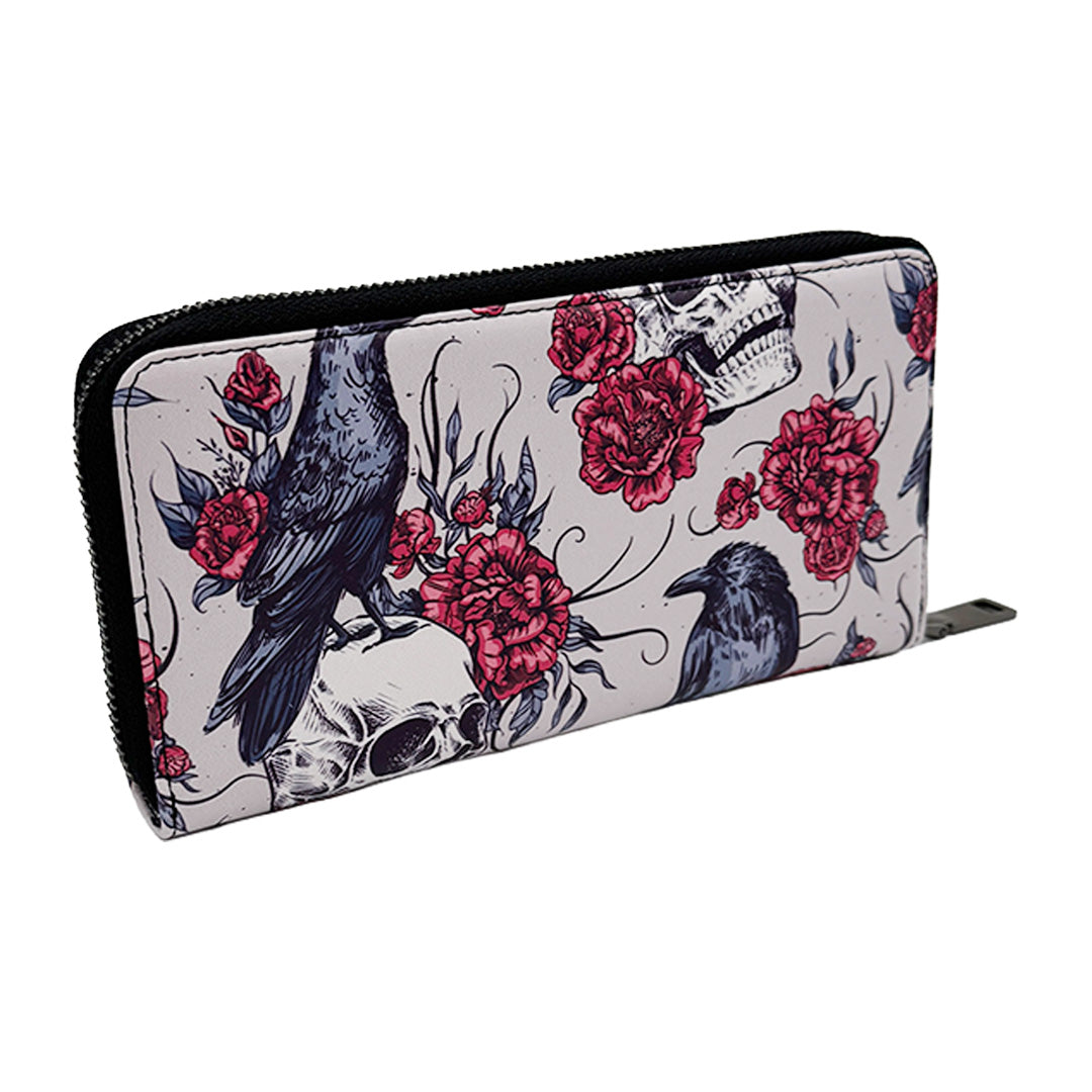 Wallet with floral and bird design on a white background
