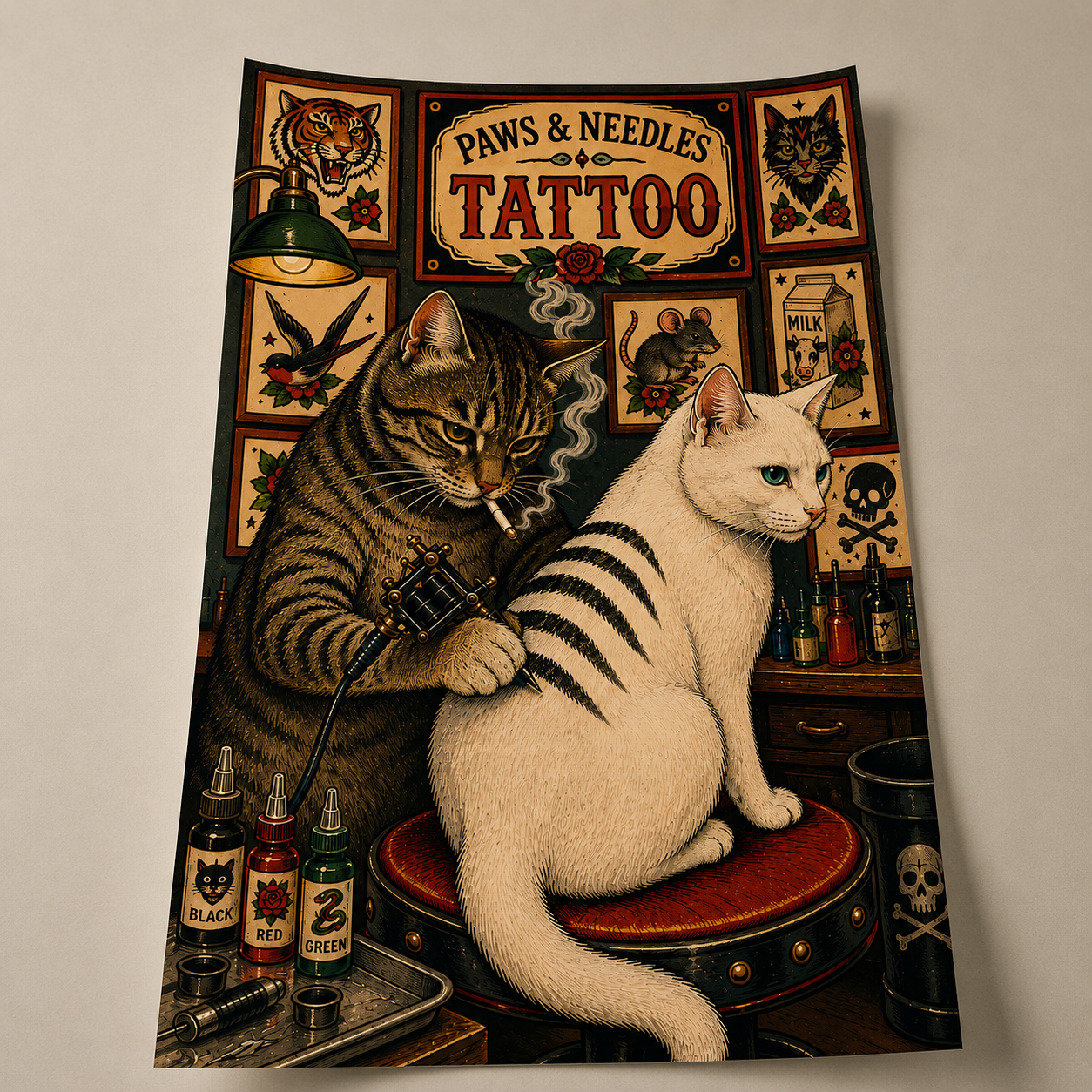 Paws and Needles Tattoo Print - The Original Underground