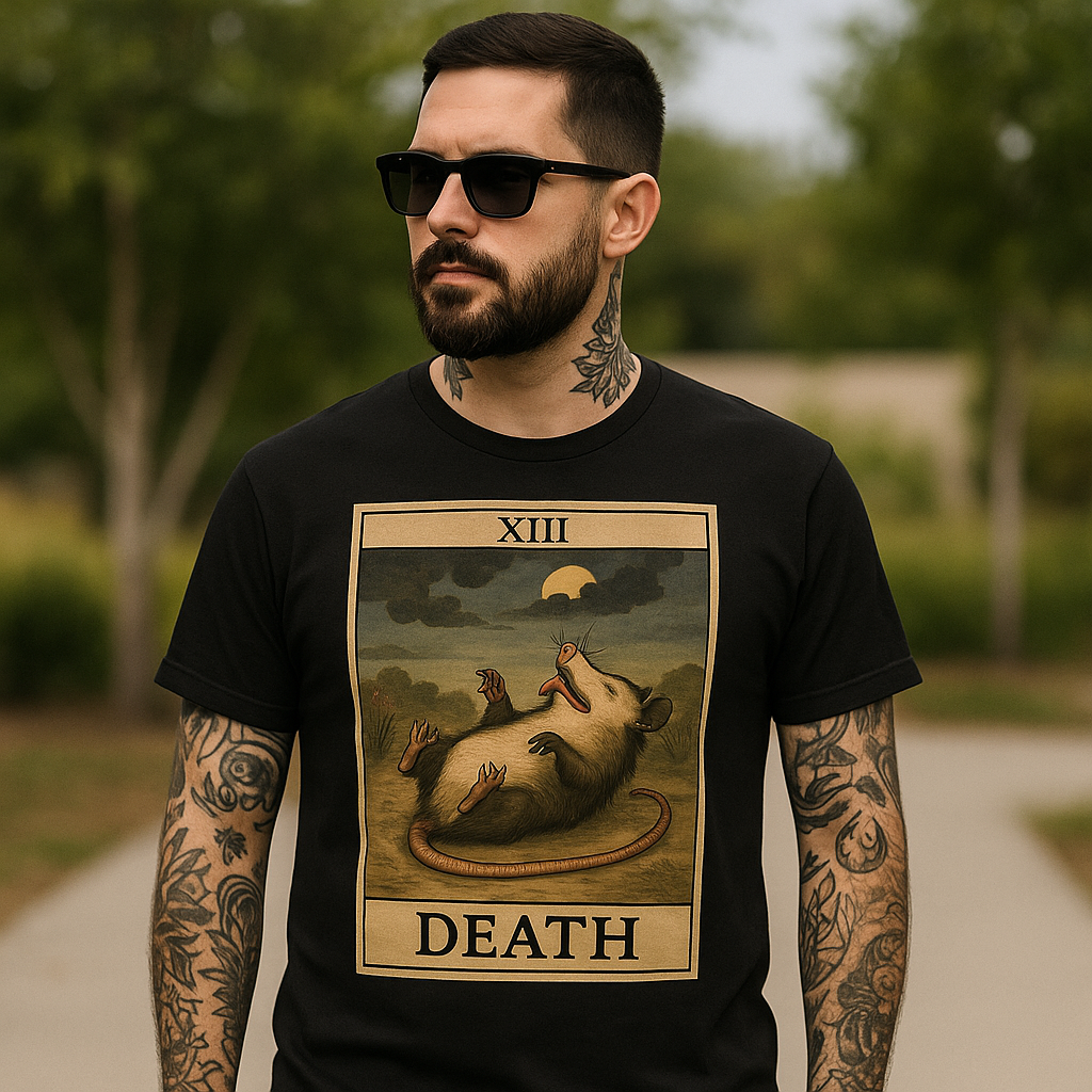Possum Playing Death Tarot T-Shirt - Shady Front