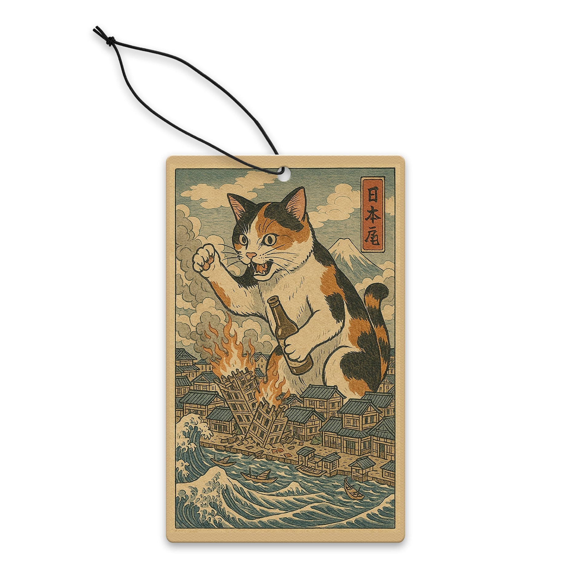 Cat Destroying City Ukiyo-E Air Freshener - The Original Underground