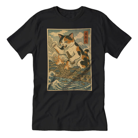 Cat Destroying City Ukiyo-E T-Shirt - The Original Underground / theoriginalunderground.com