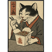 Cat with Takeout Japanese Ukiyo-e Style Poster Print - The Original Underground