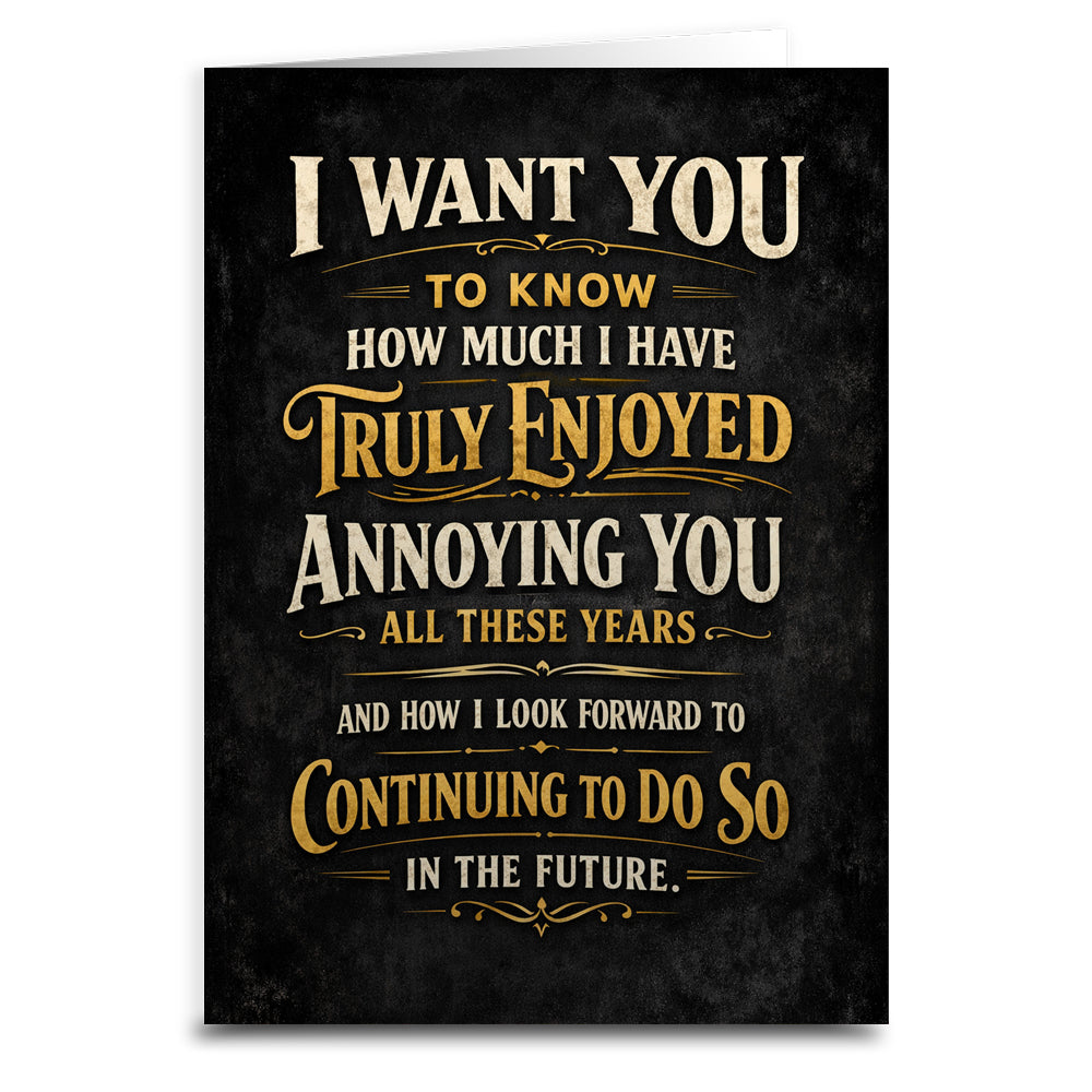Greeting card with humorous message on a black background