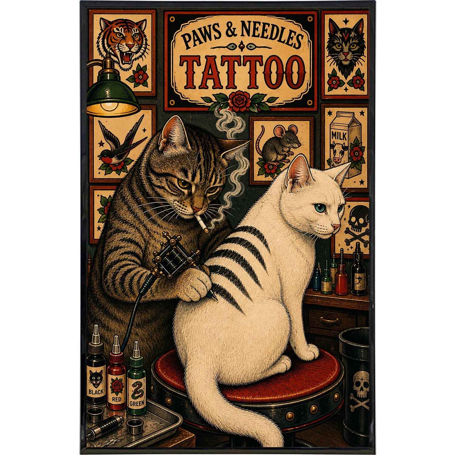 Paws and Needles Tattoo Print