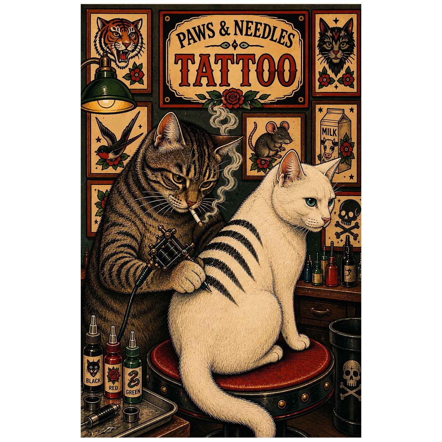 Paws and Needles Tattoo Print