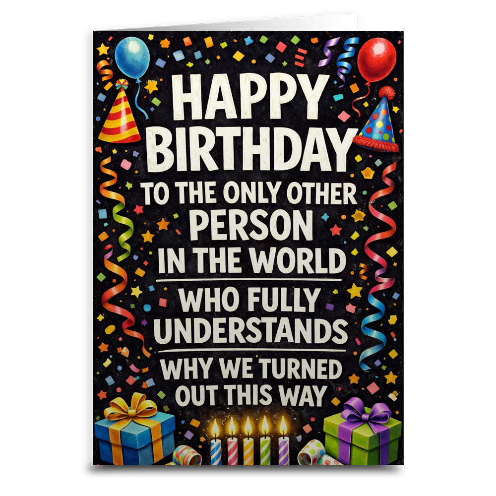 Birthday card with colorful text and graphics on a black background