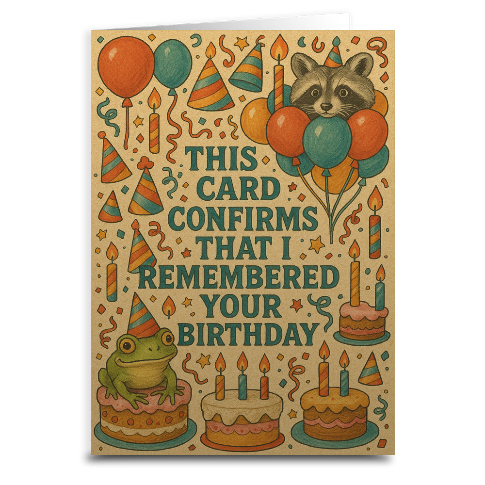 This Card Confirms I Remembered Your Birthday Greeting Card - Shady Front