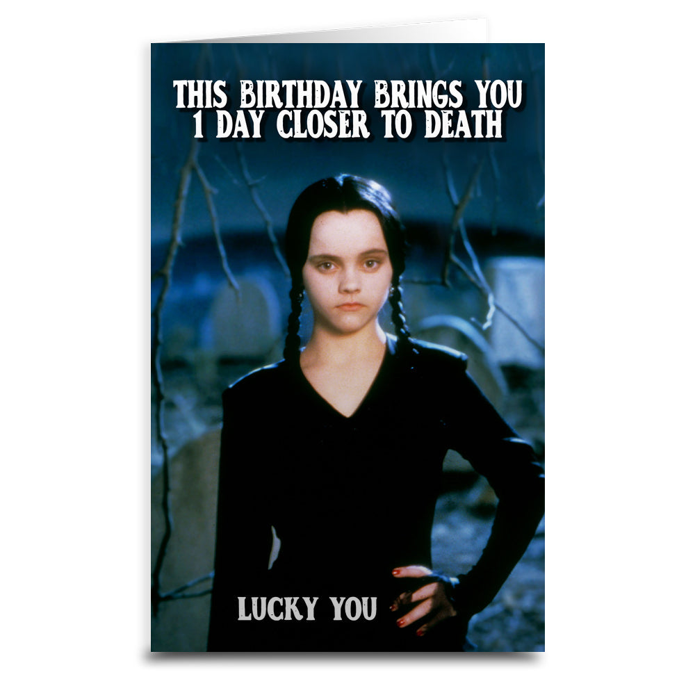 Wednesday Addams Birthday Greeting Card - Shady Front