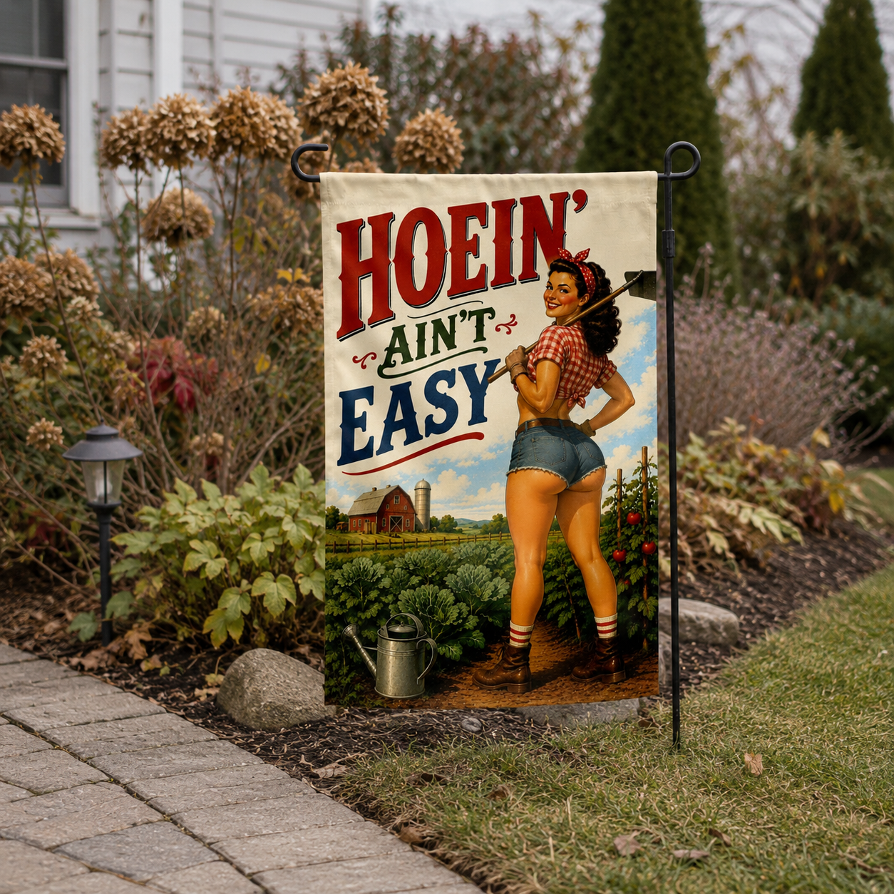 Hoeing Ain't Easy Garden Flag - The Original Underground