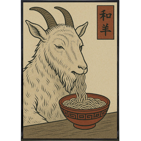 Goat Eating Noodles Japanese Ukiyo - e Style Poster Print - The Original Underground