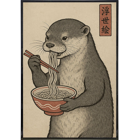Otter Eating Noodles Japanese Ukiyo - e Style Poster Print - The Original Underground